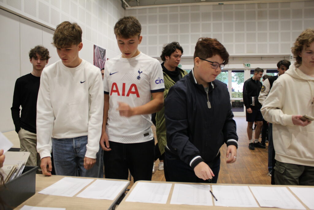 Students collecting their results