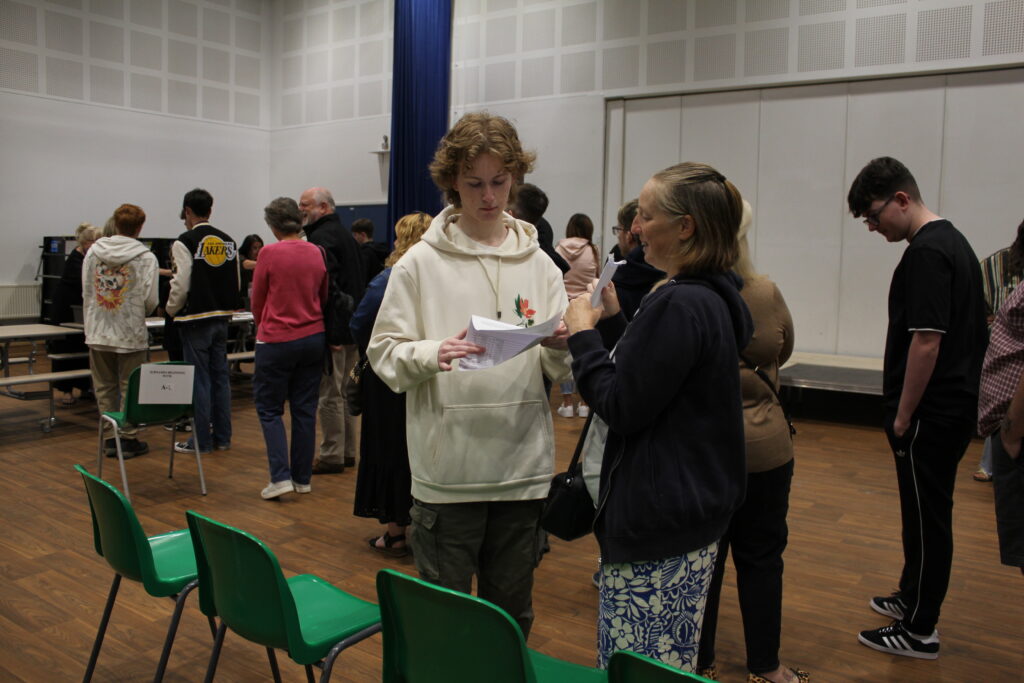 Students collecting their results