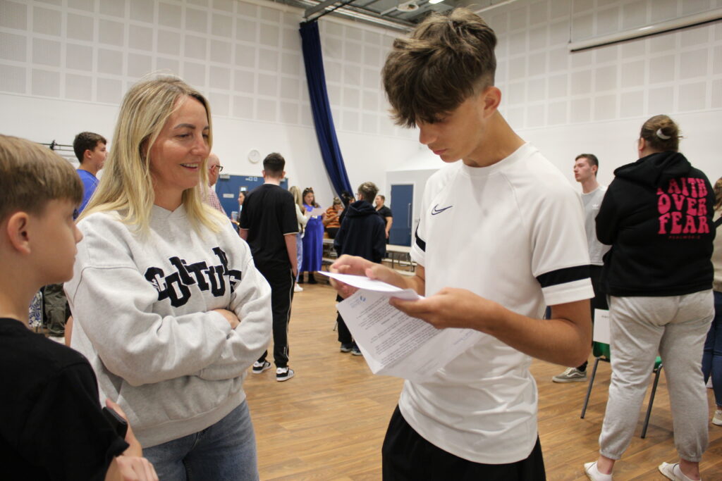 Students collecting their results