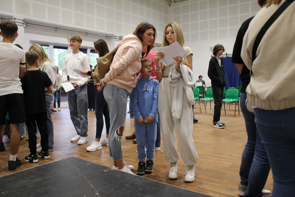 Students collecting their results