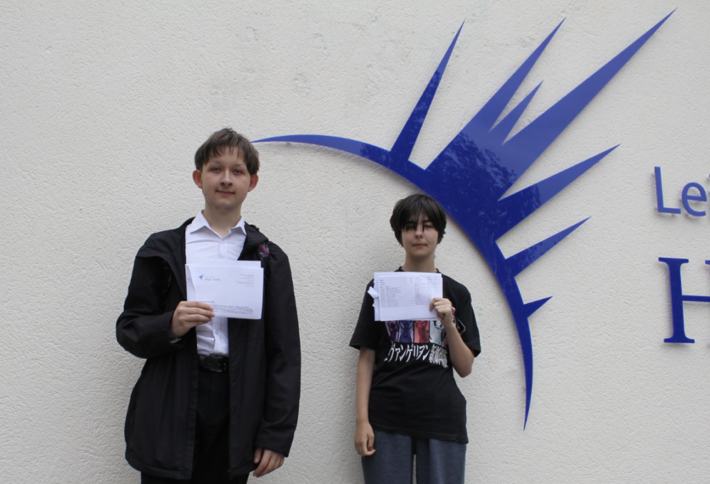 Students stood holding their results